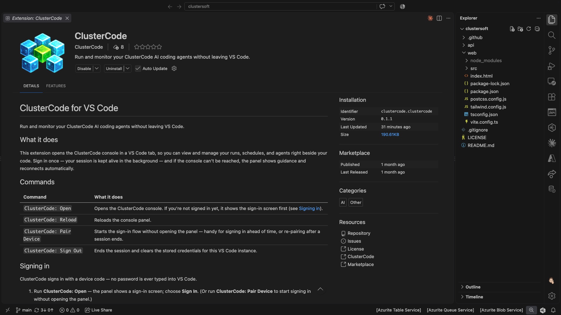 ClusterCode in the VS Code Extensions Marketplace