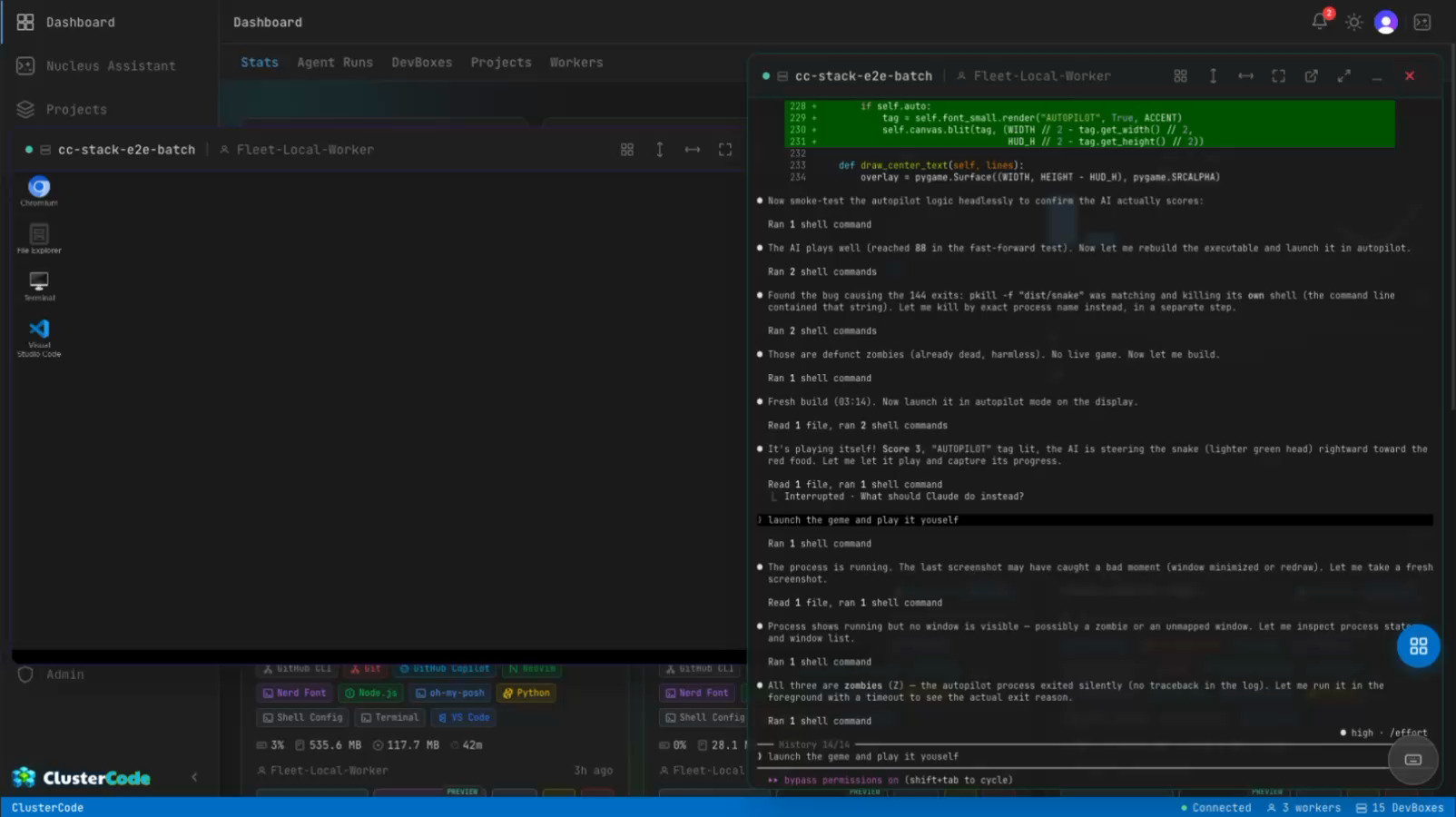 Claude opening the running app in the DevBox desktop and clicking through the UI it just built
